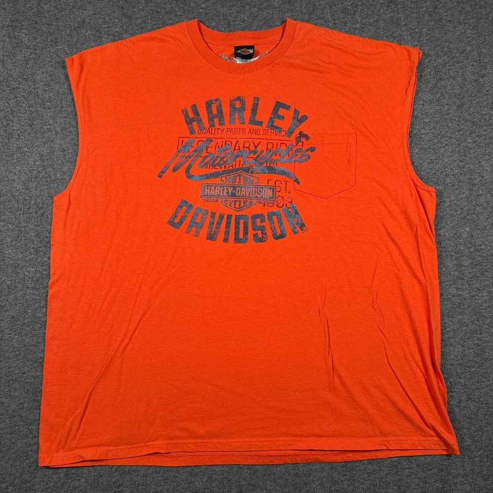 Harley Davidson Shirt Mens 5XL Orange Black Concord ND Motorcycle Biker Tank Top